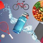 przedmioty sportowe i żywnościowe przedstawiające koncepcję zdrowego stylu życia